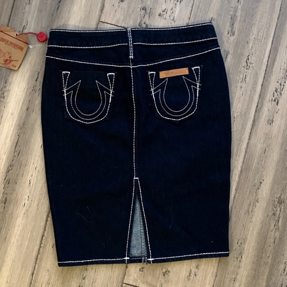 True Religion Bella Hadid Big Stitch denim pencil midi skirt 25